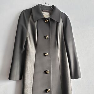 JEAN PATOU 60'S BLACK WOOL AND LEATHER, COAT, SIZE 8 NEW